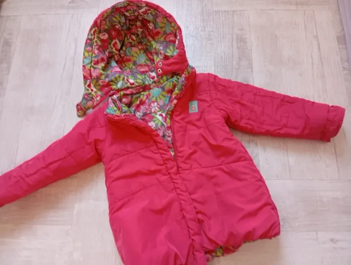 Manteau doudoune réversible 36 mois 3 ans motif fleurs ou uni - photo numéro 2