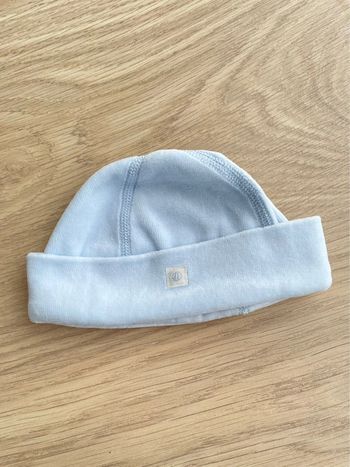 Bonnet bébé garçon naissance en velours bleu ciel Petit Bateau