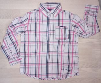 Chemise blanche à carreaux roses, bleu clair et gris anthracite Sergent major 
T. 8 ans