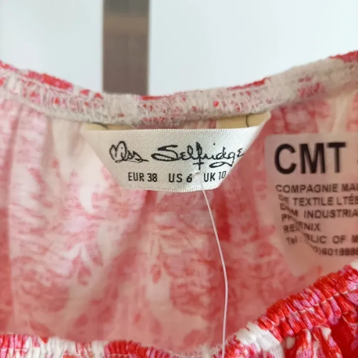 Blouse épaules dénudées motif floral rouge blanc rose Miss Selfridge, taille 38 Neuve A518 - photo numéro 5