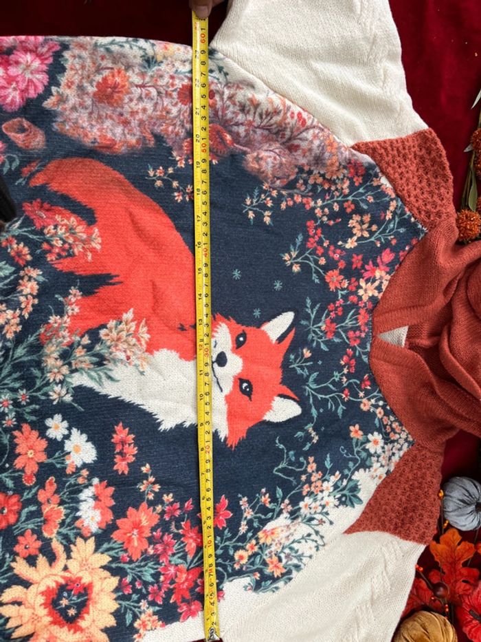 Pull automnal à capuche – Motif Renard & Fleurs – Taille XL - photo numéro 8