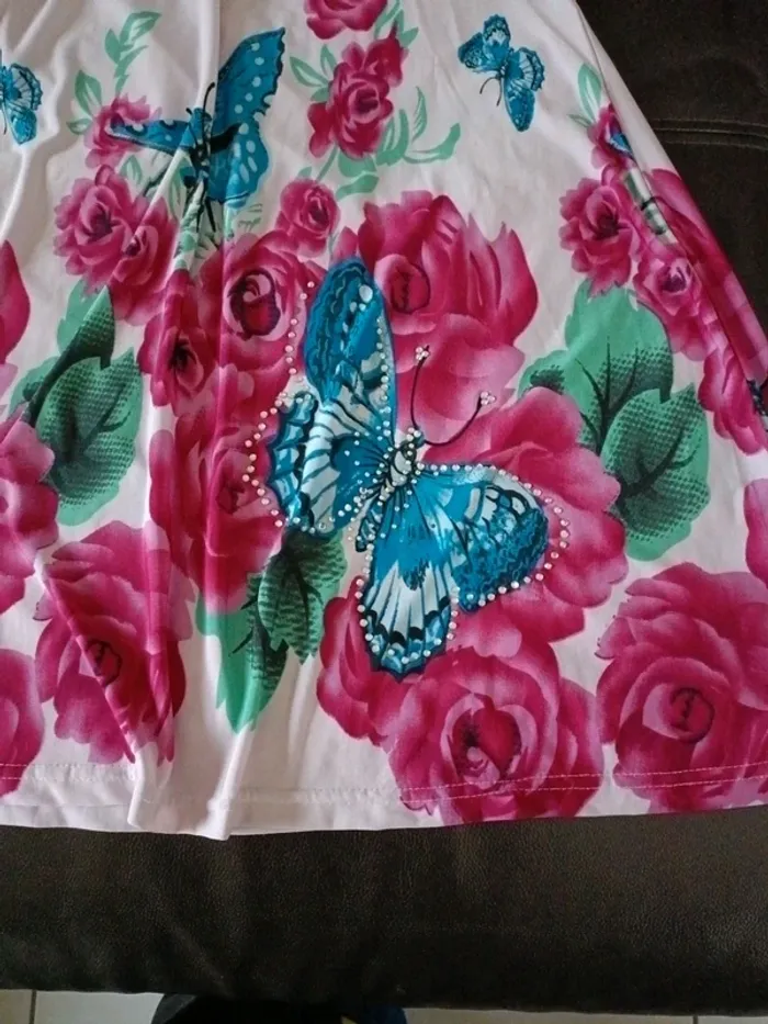 Sublime robe d été fleurs papillons strass taille M - photo numéro 3