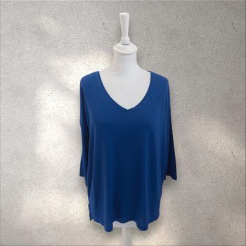 Pull col v léger oversize bleu 38-40