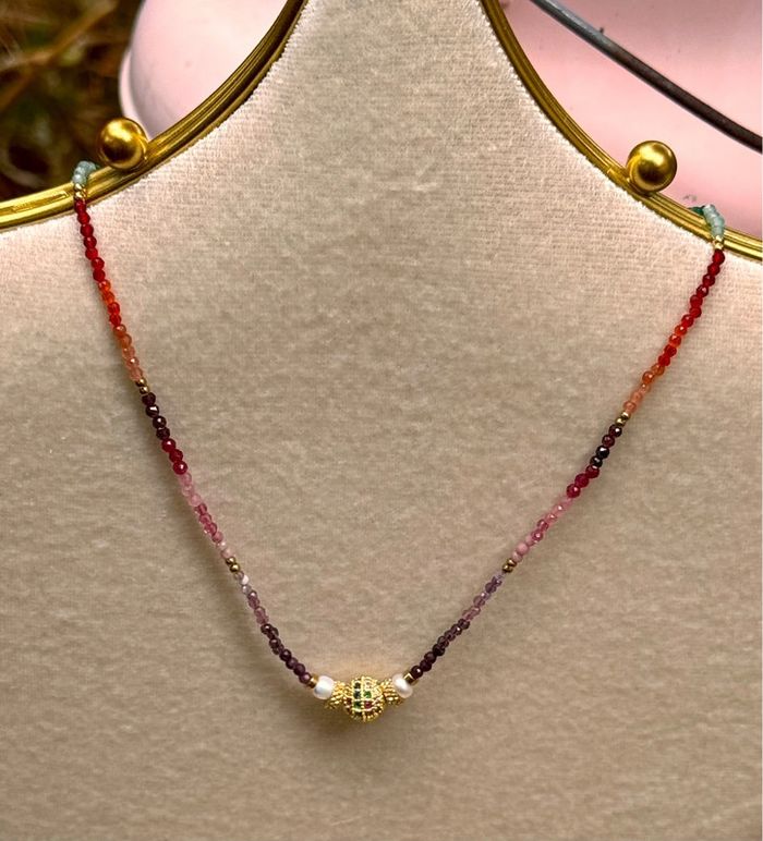 Collier habaha Paris réglable acier inoxydable or perles naturelles grigri cristaux - photo numéro 5