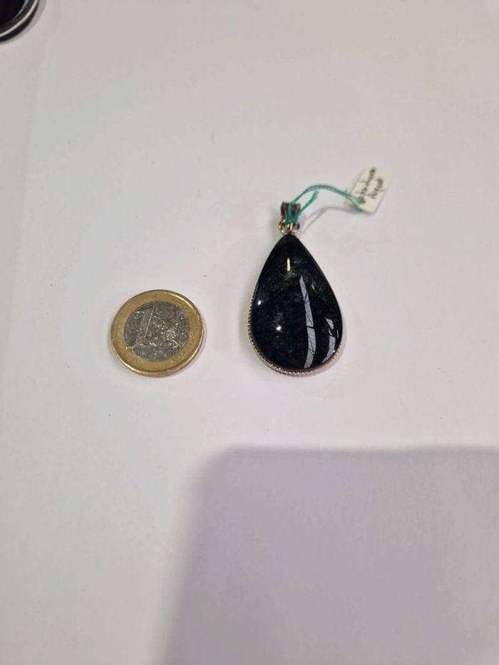 Pendentif obsidienne argentée Mexique