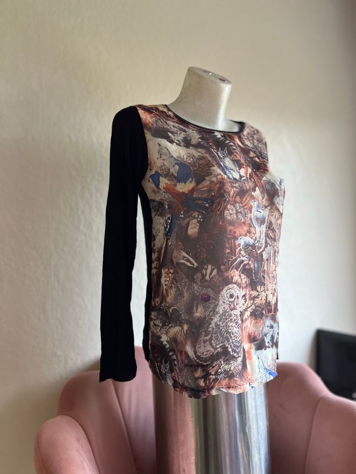 T-shirt French Collection imprimé forêt et animaux – Taille S (36) 🦉 - photo numéro 3