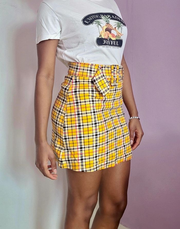 Jupe taille haute à carreaux