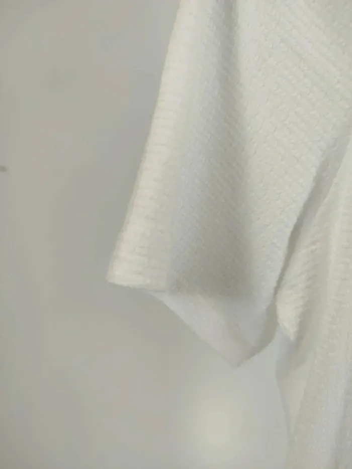 T-shirt polo blanc femme boutons dorée - taille M coton texturé A254 - photo numéro 3