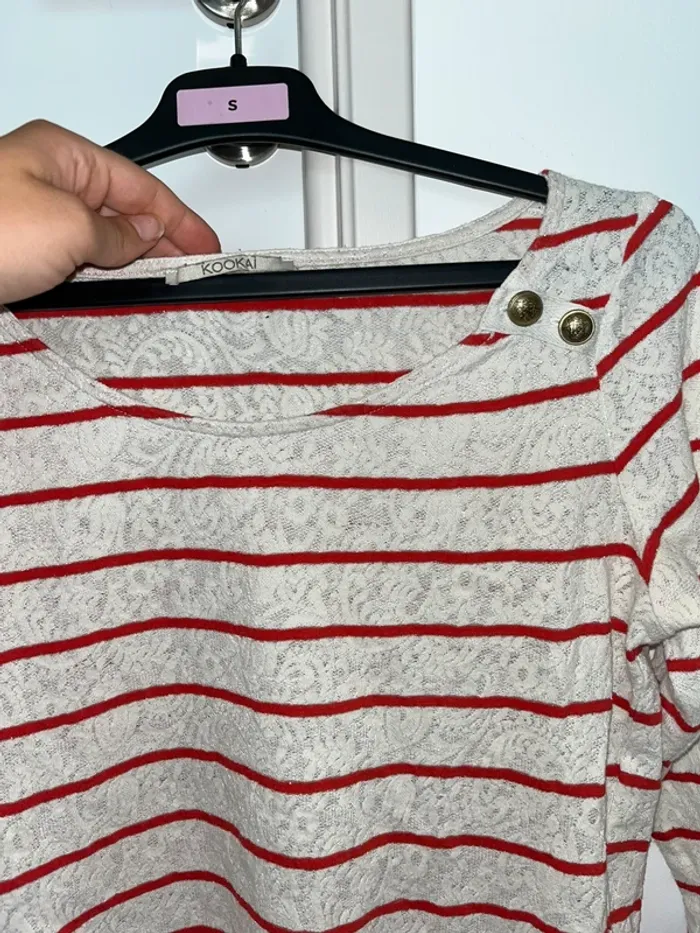 Top marinière dentelle Kookaï rayé rouge blanc T36 - photo numéro 2