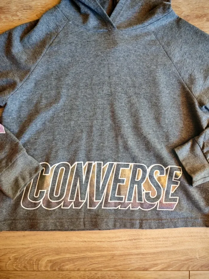 Sweat à capuche converse fille gris 13 ans - photo numéro 2