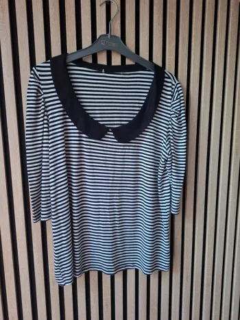 Blouse manches 3/4 marinière rayée noire et blanche T 46/48