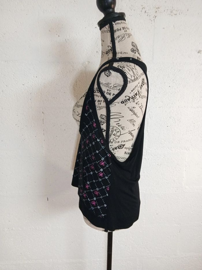 🖤 Débardeur fluide noir à motifs rose et gris – Taille M – Diramode - photo numéro 9