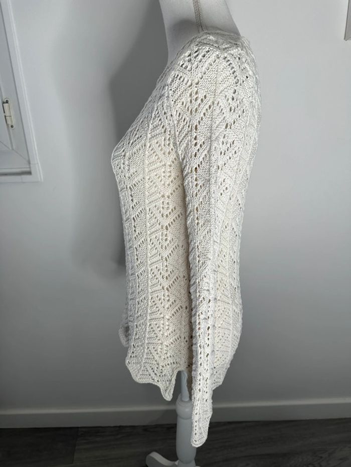 Pull en crochet tricot maille ajourée blanc Vintage T38 M - photo numéro 4