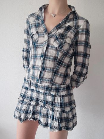 Mini robe tunique chemise volant carreaux gris bleu blanc  y2k/ Mim - 36/S