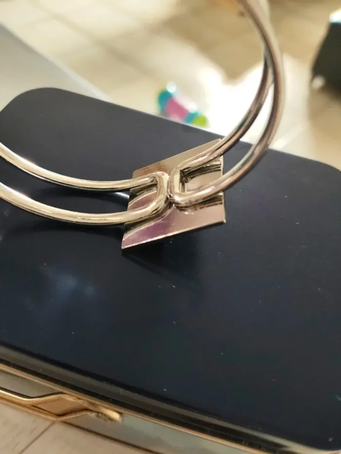 Bracelet rigide argenté avec cadran carré marron - photo numéro 3