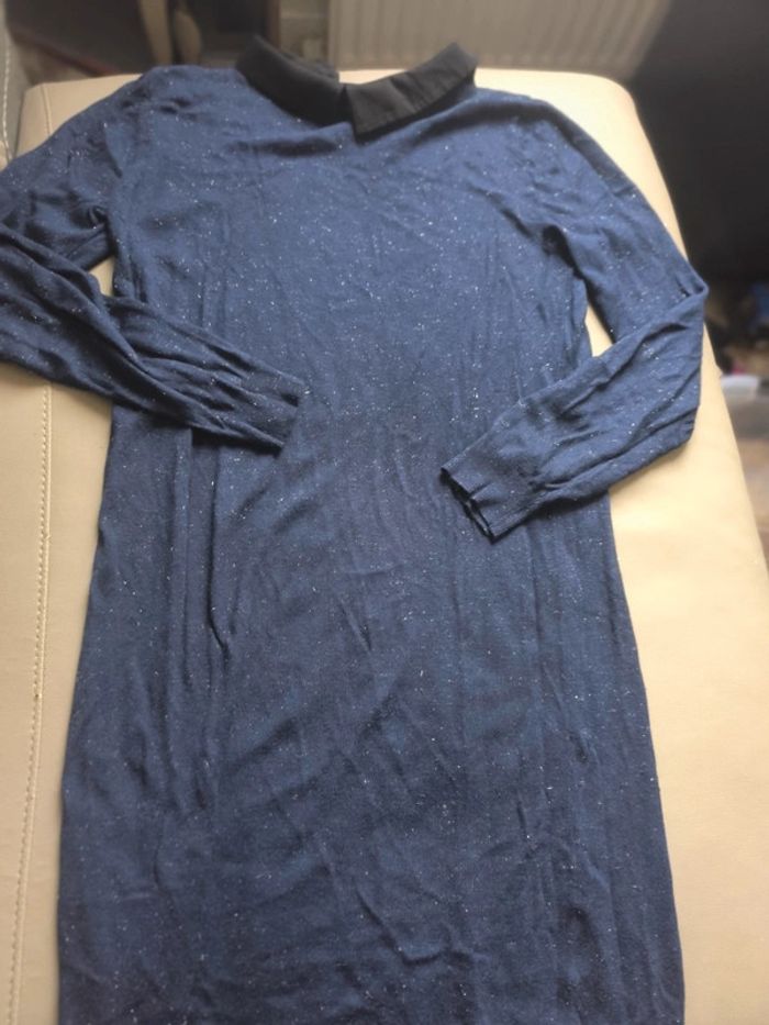 Robe pull bleu nuit avec col claudine noir - photo numéro 2