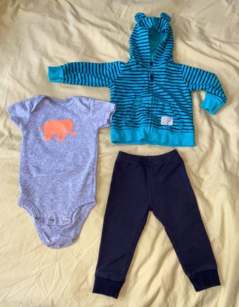 Ensemble 3 pièces unisexe : body, pantalon et veste à capuche, 6 mois