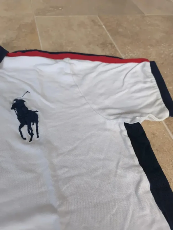 Joli Polo Ralph Lauren XXL blanc logo marine US Open 2008 collector tâché - photo numéro 8