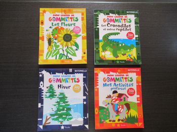 2000 gommettes dans 4 livres neufs Piccolia (crocodiles, activités préférées, hiver, fleurs)