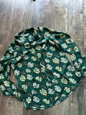 Chemise manches longues fleurie verte