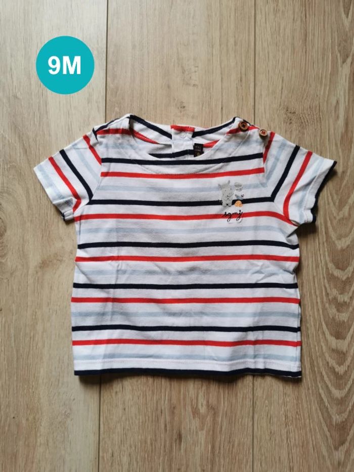 T-shirt blanc rayé bleu rouge Sergent Major 9 mois