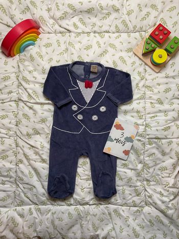 pyjama grenouillère en velours bleu 3 mois boite à malices
