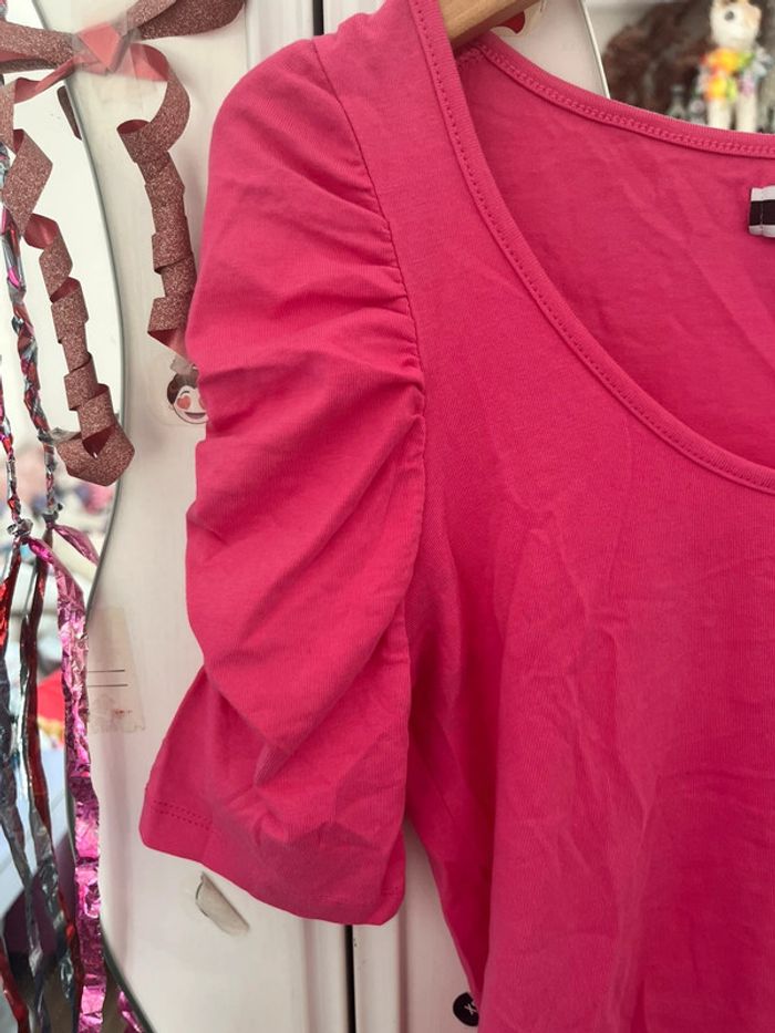 Pull col rond, manches bouffante courte, rose, Zara, M - photo numéro 3