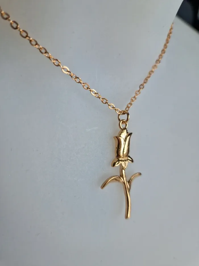 Collier fantaisie doré fleur tulipe - photo numéro 2