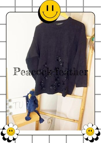 Pull noir sequins et perles TU