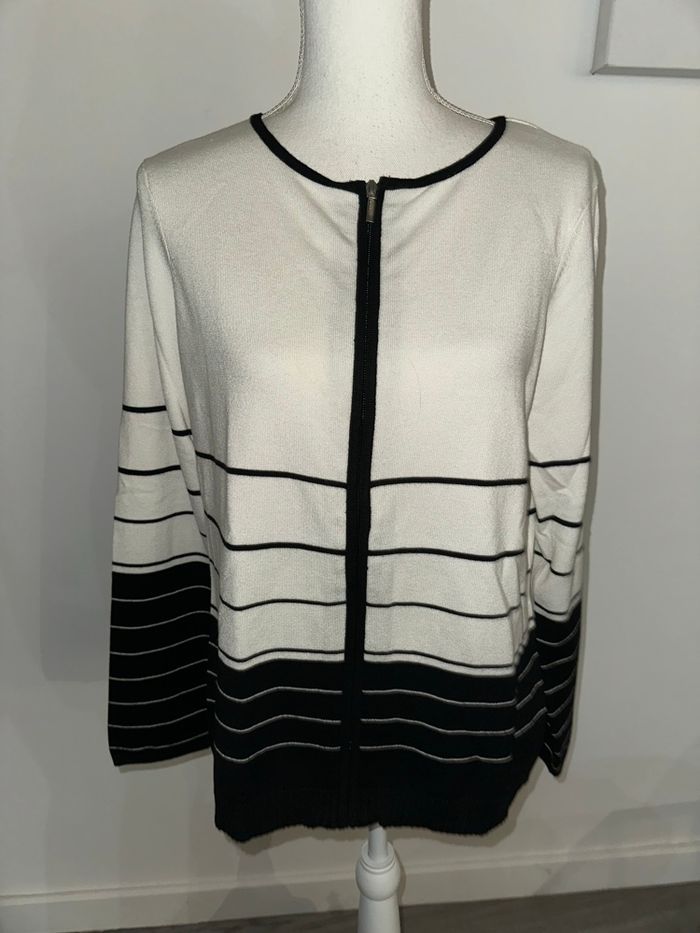 Cardigan marinière noir et blanc Anne Weyburn T38/40 M/L