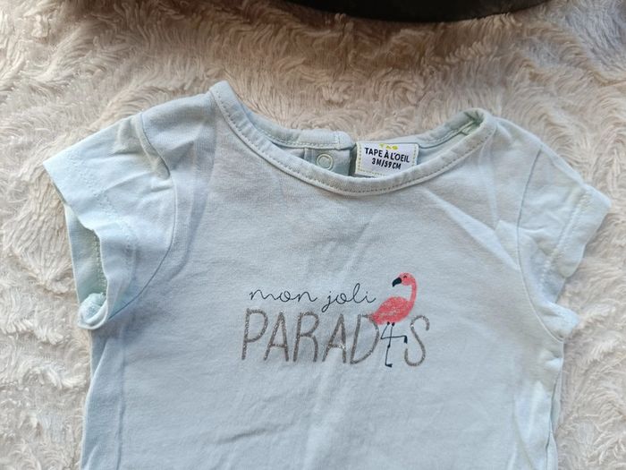 Ensemble (tee shirt manches courtes+legging) Fille 3 mois Mon joli paradis flamand rose - photo numéro 4