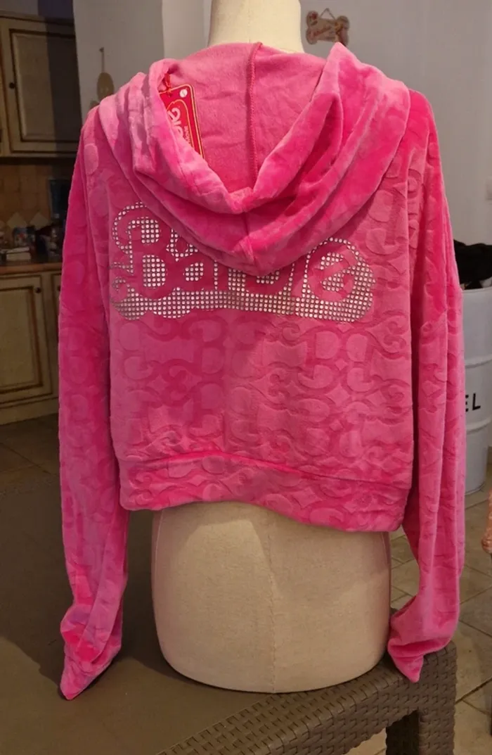 Veste à capuche Barbie velours et strass neuf avec étiquette - photo numéro 5