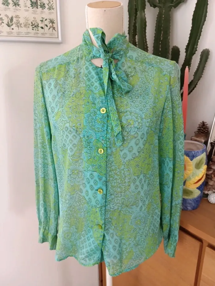 Chemise verte voile vintage handmade - photo numéro 2