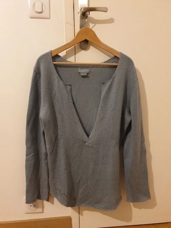 Pull col V 100% cachemire gris bleu