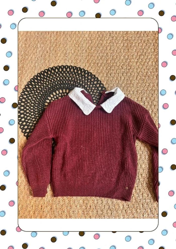 Pull bordeaux maille avec col