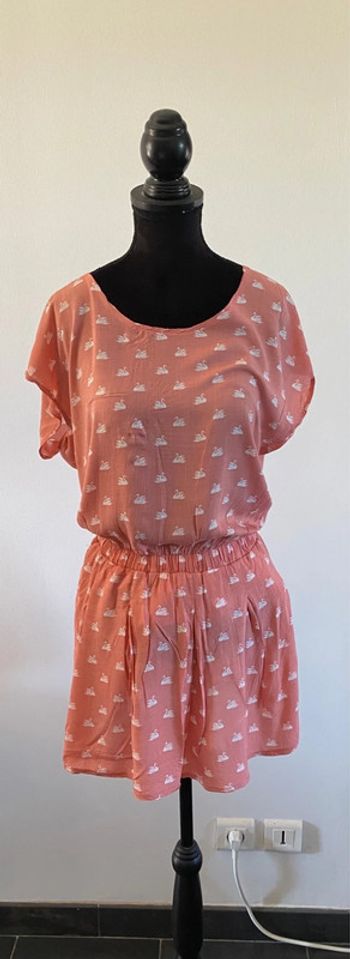 Robe d’été rose corail avec cygne et noeud dans le dos taille S