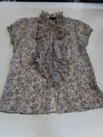 Tee shirt chemisier transparent femme froufrou An'ge taille 2 rétro vintage ancien col en froufrou