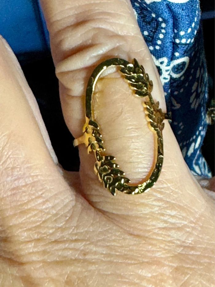 Bague ovale ouverte bordée d’épi de blé laurier réglable acier inoxydable or - photo numéro 4