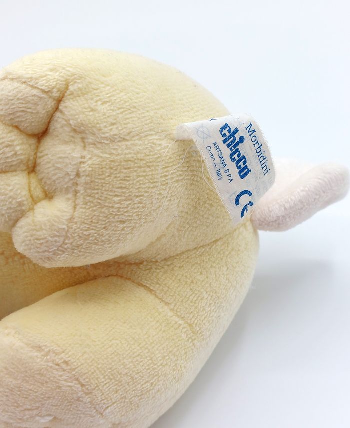 Peluche doudou chien jaune CHICCO grelot oreilles bleues 25 cm ancien - photo numéro 5