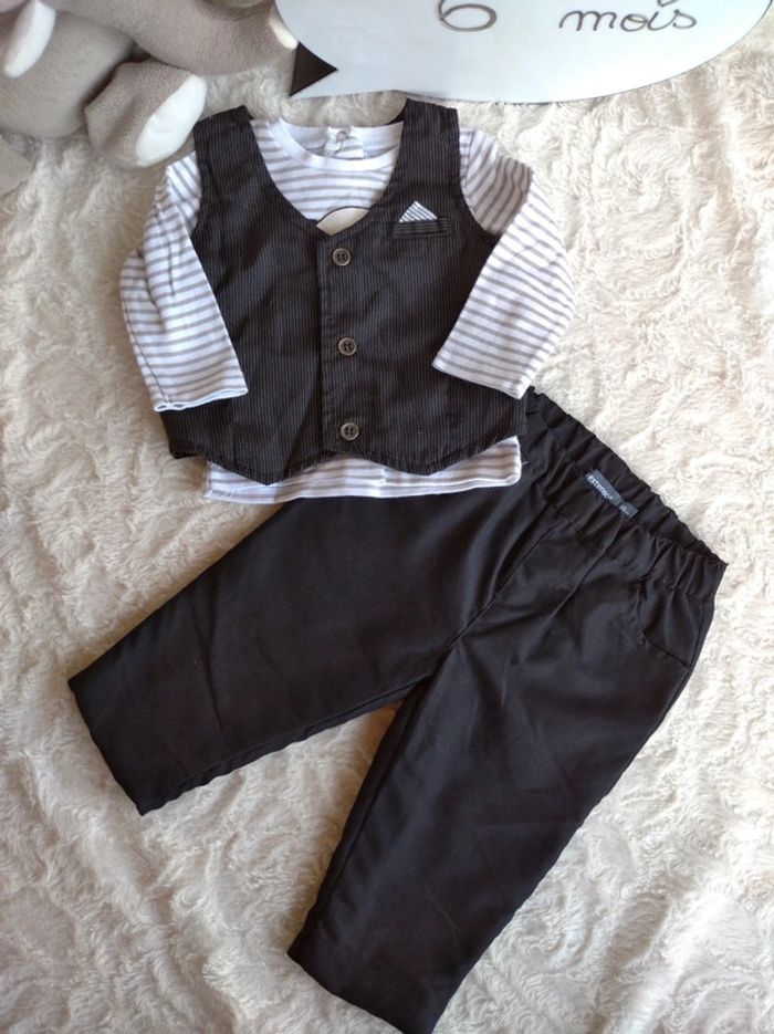 Ensemble (pantalon+boléro+tee shirt manche longue panda) Garçon 6 mois In Extenso - photo numéro 2