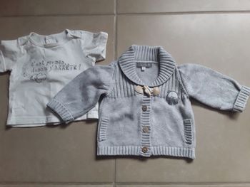 Gilet gris garçon SERGENT MAJOR et t-shirt blanc TAO 3 mois TBE