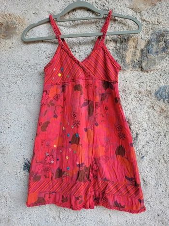 Superbe robe d'été coton IKKS rouge à motifs, 8 ans