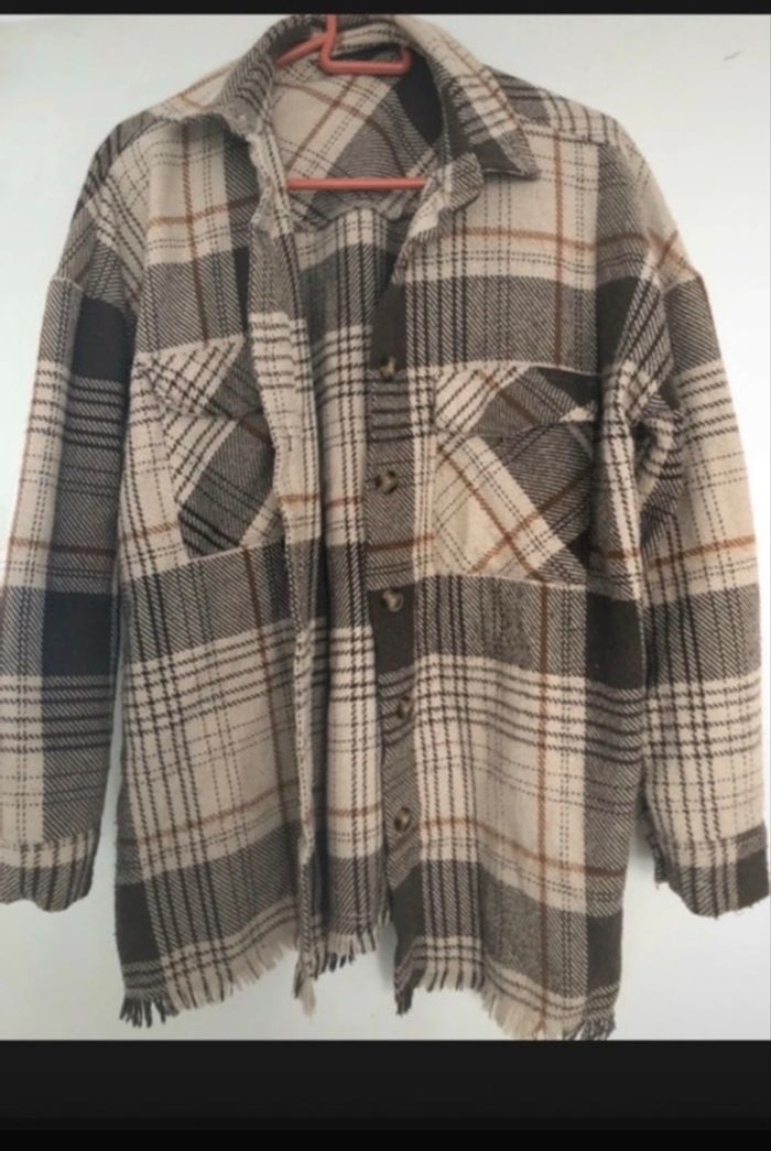 Surchemise à carreaux beige et marron - photo numéro 4