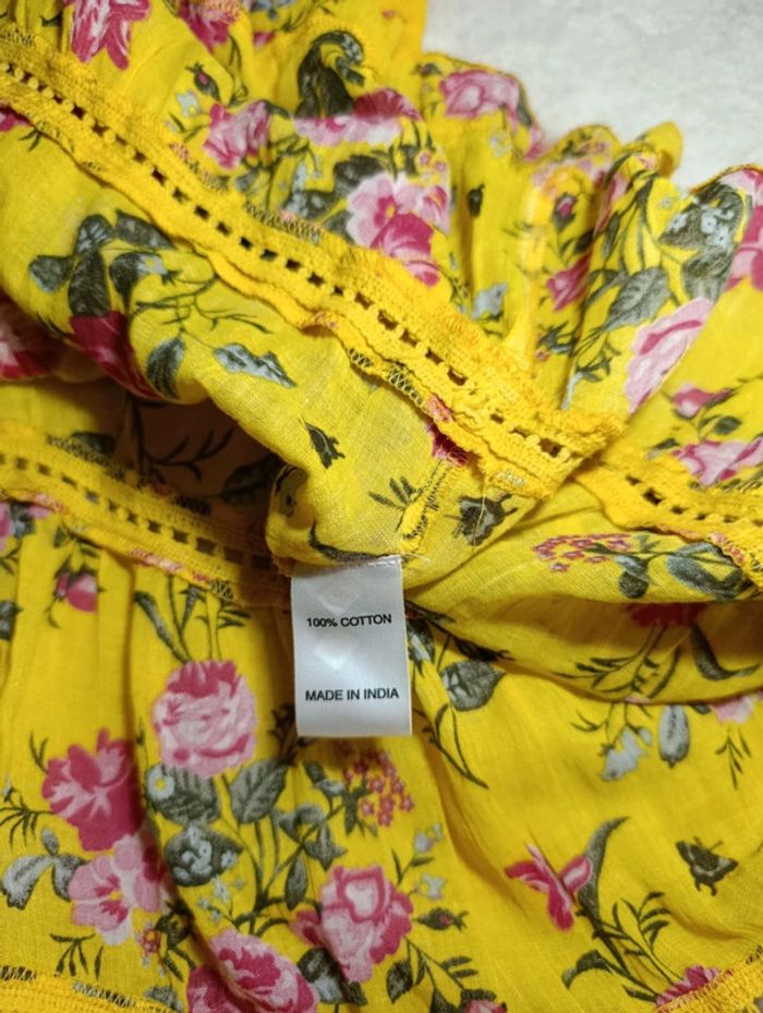 Robe bobo chic Rhum Raisin T3 jaune fleuri épaules dénudées 100% coton - photo numéro 10