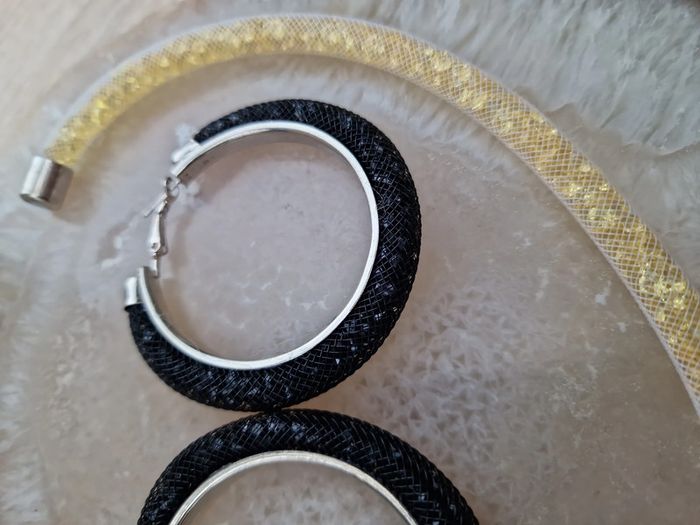 Parure Créoles Cristal Noir Collier Ras De Cou Cristal Champagne - photo numéro 12