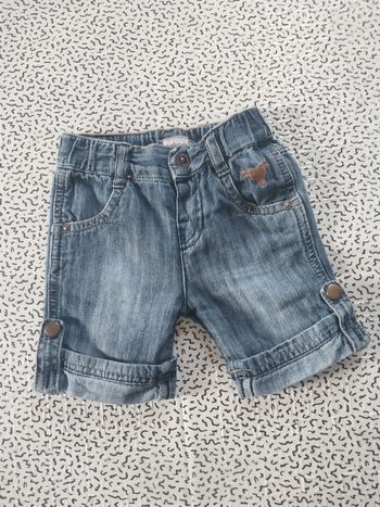 Short jean bébé Pik ouic 12 mois denim bleu – style western broderie taureau – taille élastique