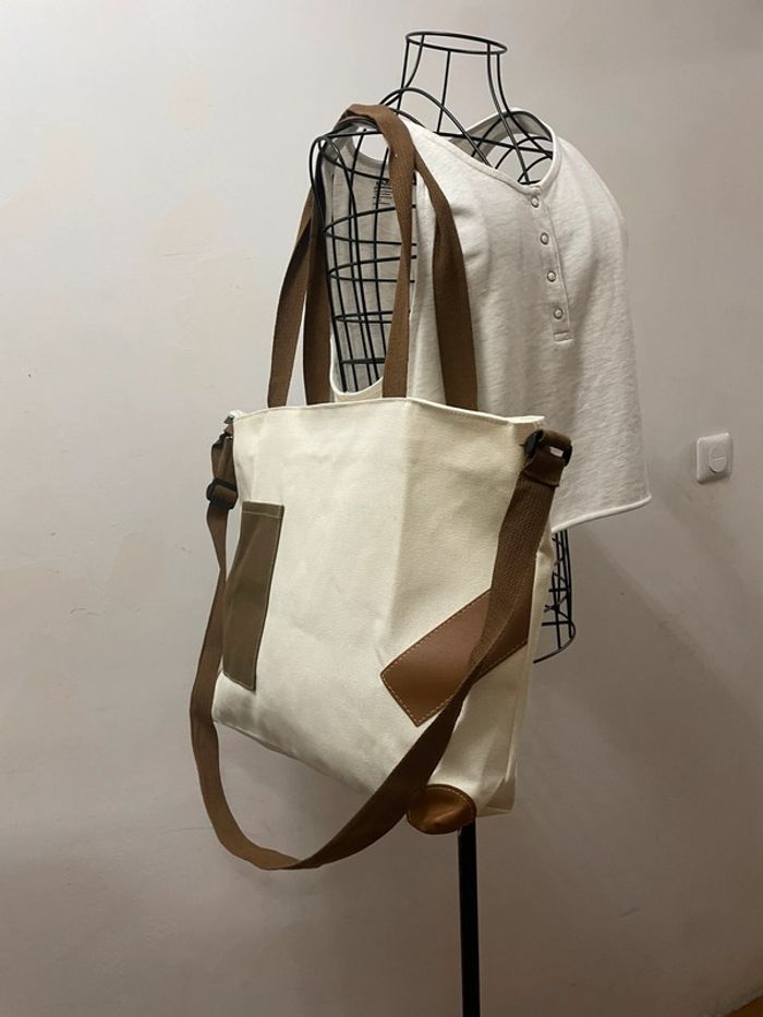 Sac fourre-tout toile marron blanc - photo numéro 8
