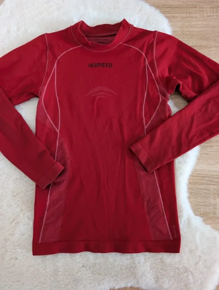 Tee-shirt manches longues protection thermique rouge 12 ans Kipsta