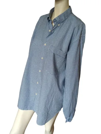 Chemise chemisier tunique printemps été automne vichy bleu marine vintage retro