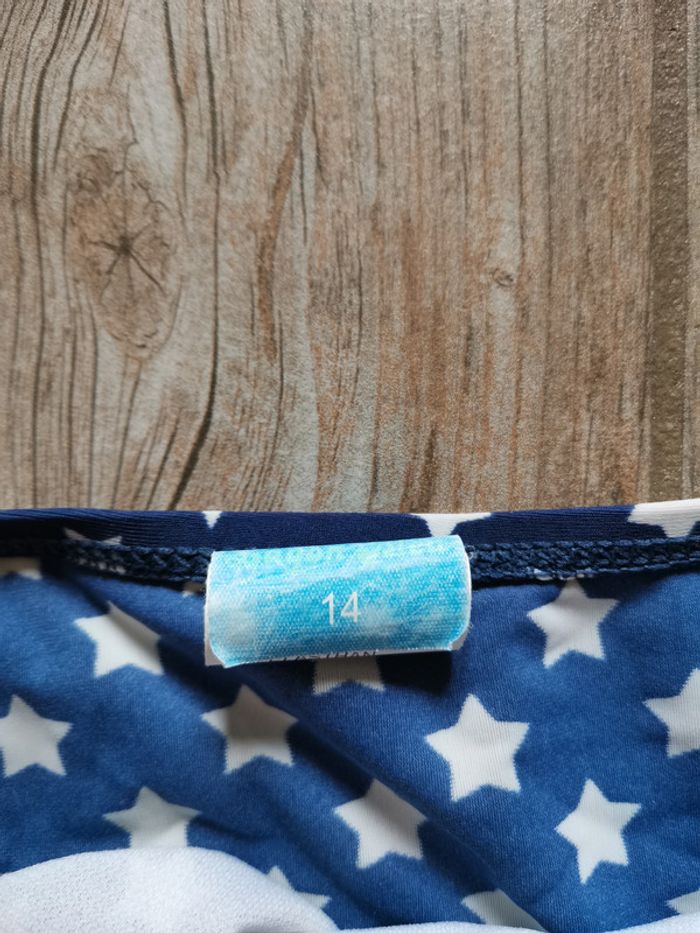 Maillot de bain 2 pièces 14 ans bleu marine avec étoiles blanches et noeuds rose Lagon bleu - photo numéro 3